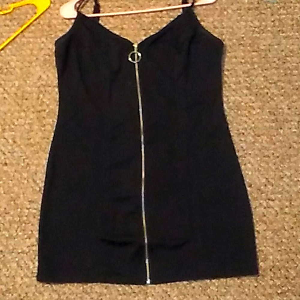Black zip-up body con dress